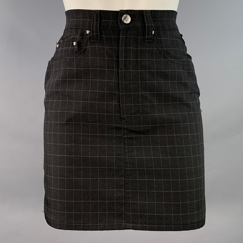 VERSACE JEANS Size 24 Black Grey Wool Blend Windowpane A-Line Mini Skirt